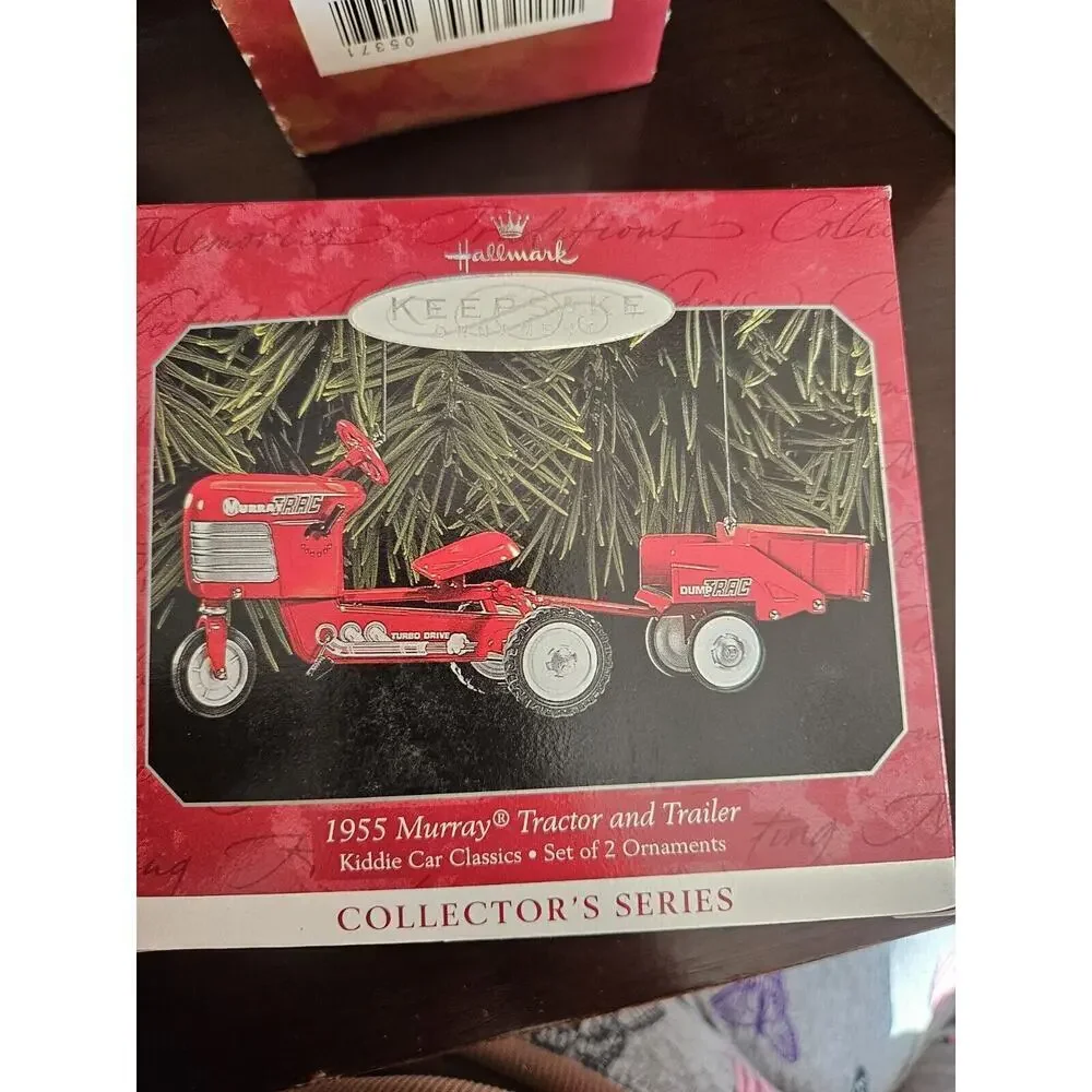 Hallmark 1955 Murray Tractor and Trailer Set of 2 Ornaments Kiddie Car Classic